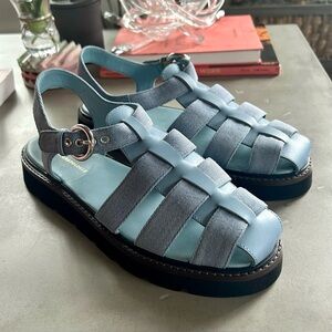 By Anthropologie Blue Denim and Leather Fisherman Sandals, sz EU 41 / US 10 nwob